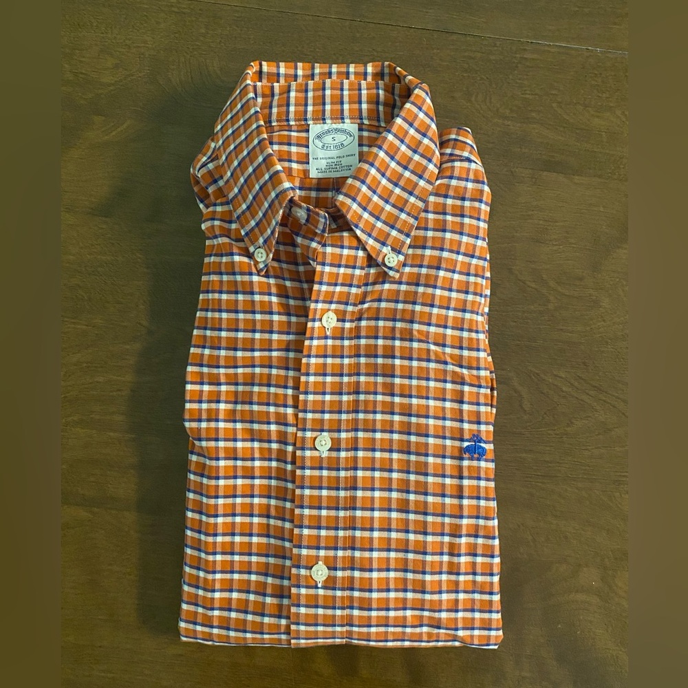 Brooks Brothers Orange Long Sleeve Oxford Cloth Button Down Slim Fit Small